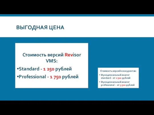 ВЫГОДНАЯ ЦЕНА Стоимость версий Revisor VMS: Standard - 1 250