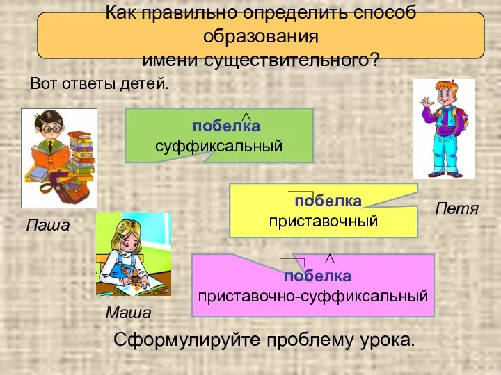 Как правильно определить способ образования имени существительного? Вот ответы детей.