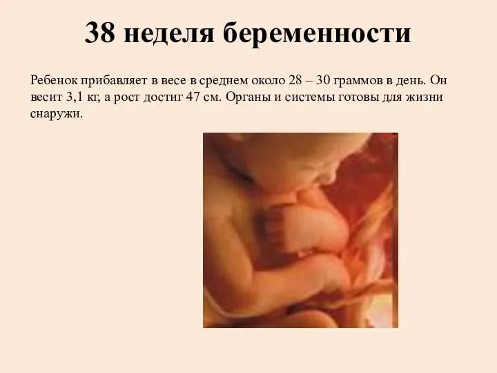 38 неделя беременности Ребенок прибавляет в весе в среднем около
