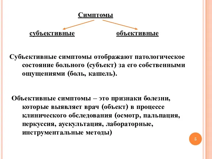 Симптомы субъективные объективные Субъективные симптомы отображают патологическое состояние больного (субъект)