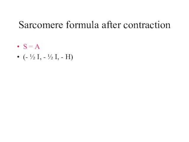 Sarcomere formula after contraction S = A (- ½ I, - ½ I, - H)