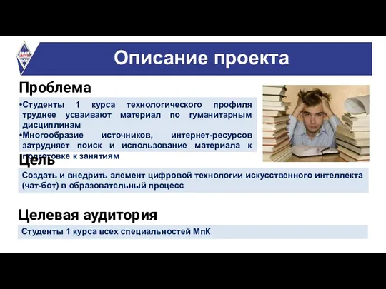 Описание проекта Проблема Студенты 1 курса технологического профиля труднее усваивают