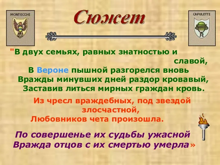 "В двух семьях, равных знатностью и славой, В Вероне пышной