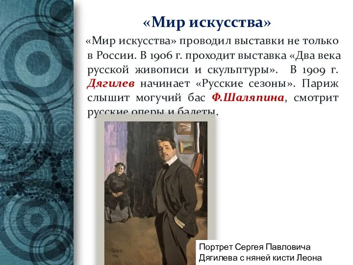 «Мир искусства» «Мир искусства» проводил выставки не только в России.