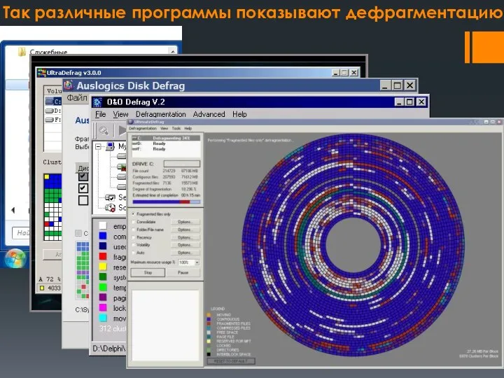 Так различные программы показывают дефрагментацию