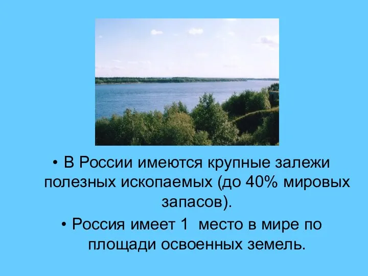 В России имеются крупные залежи полезных ископаемых (до 40% мировых