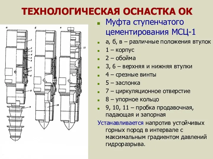 ТЕХНОЛОГИЧЕСКАЯ ОСНАСТКА ОК Муфта ступенчатого цементирования МСЦ-1 а, б, в