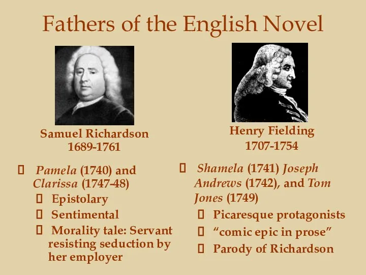 Fathers of the English Novel Pamela (1740) and Clarissa (1747-48)