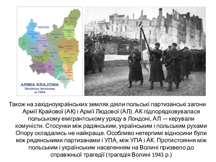 Також на західноукраїнських землях діяли польські партизанські загони Армії Крайової