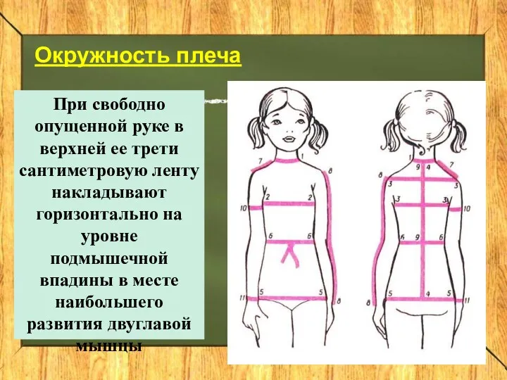 При свободно опущенной руке в верхней ее трети сантиметровую ленту