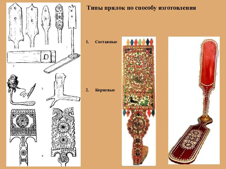 Типы прялок по способу изготовления Составные Корневые