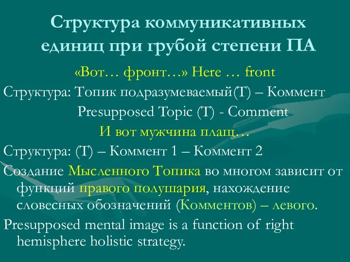 Структура коммуникативных единиц при грубой степени ПА «Вот… фронт…» Here