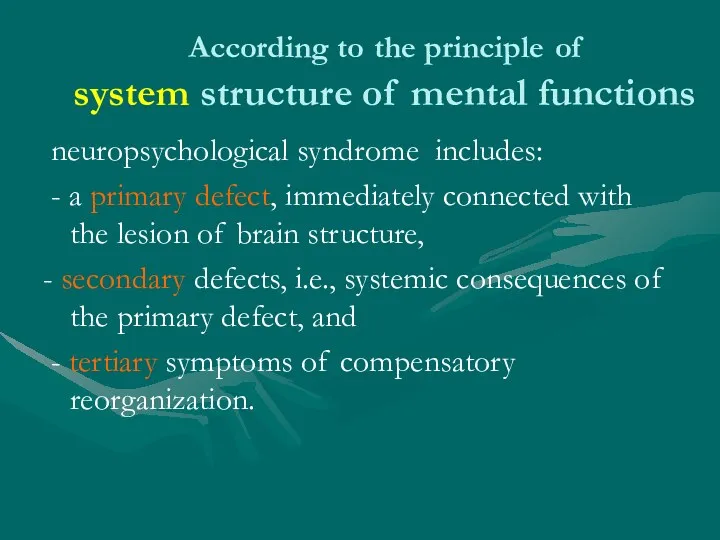 According to the principle of system structure of mental functions