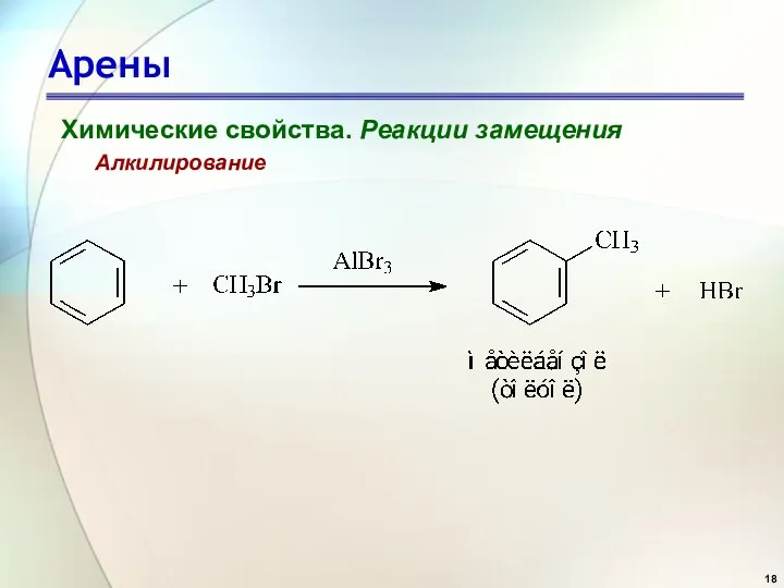 Арены Химические свойства. Реакции замещения Алкилирование