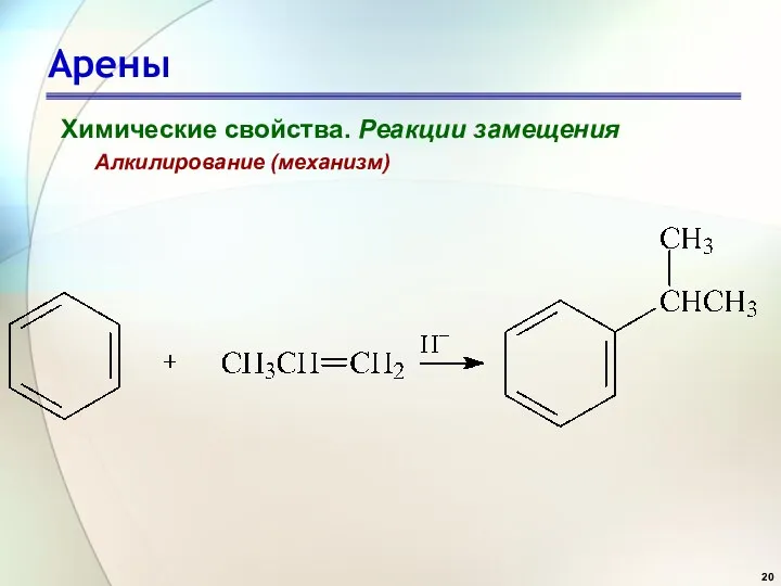 Арены Химические свойства. Реакции замещения Алкилирование (механизм)