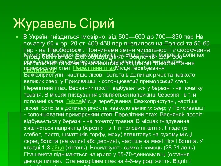 Журавель Сірий В Україні гніздиться імовірно, від 500—600 до 700—850