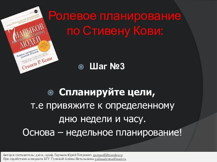 Ролевое планирование по Стивену Кови: Шаг №3 Спланируйте цели, т.е