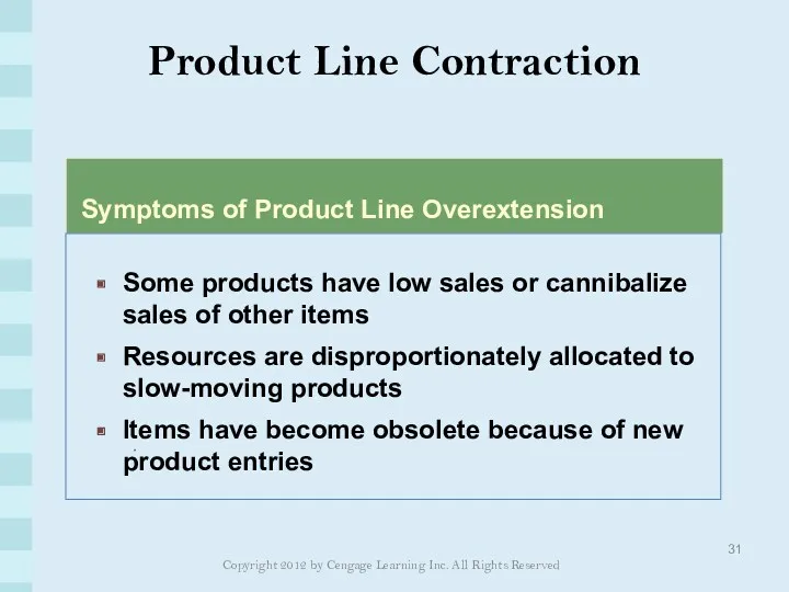 Product Line Contraction Copyright 2012 by Cengage Learning Inc. All Rights Reserved