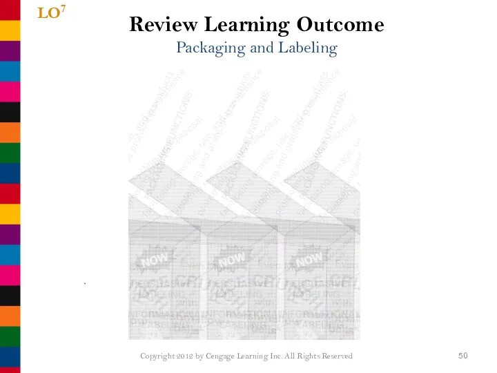 Review Learning Outcome Packaging and Labeling LO7 Copyright 2012 by Cengage Learning Inc. All Rights Reserved