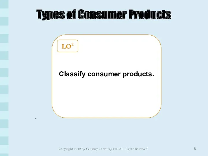Types of Consumer Products Classify consumer products. LO2 Copyright 2012