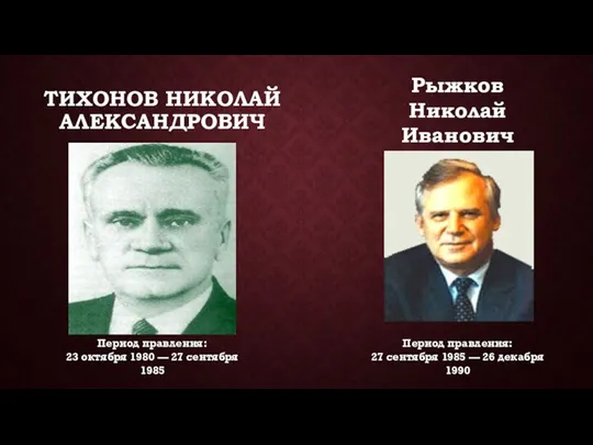 ТИХОНОВ НИКОЛАЙ АЛЕКСАНДРОВИЧ Период правления: 23 октября 1980 — 27