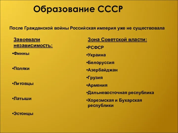 Образование СССР После Гражданской войны Российская империя уже не существовала