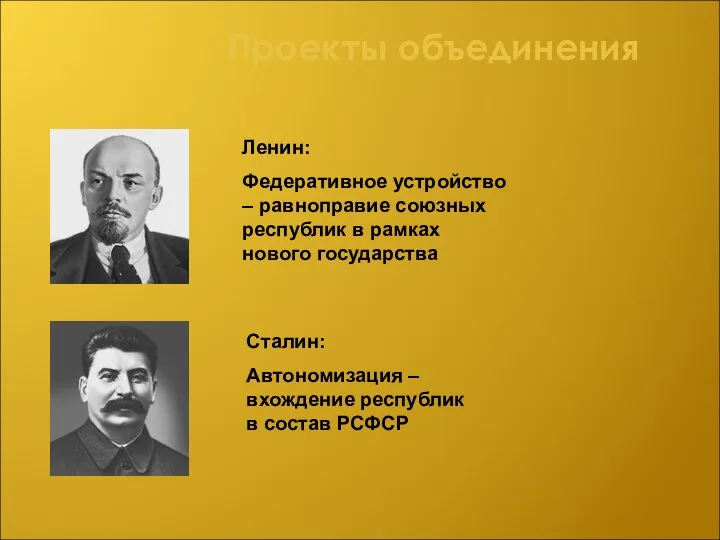 Проекты объединения Ленин: Федеративное устройство – равноправие союзных республик в