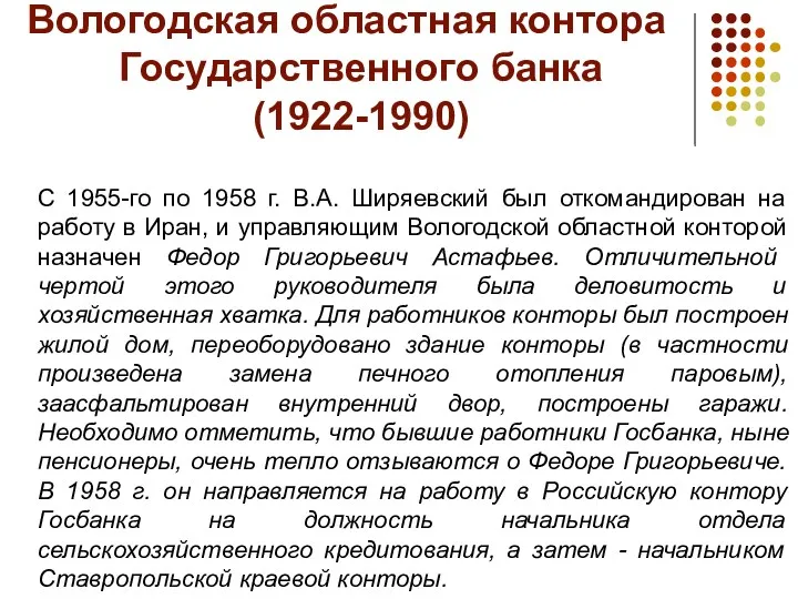 Вологодская областная контора Государственного банка (1922-1990) С 1955-го по 1958