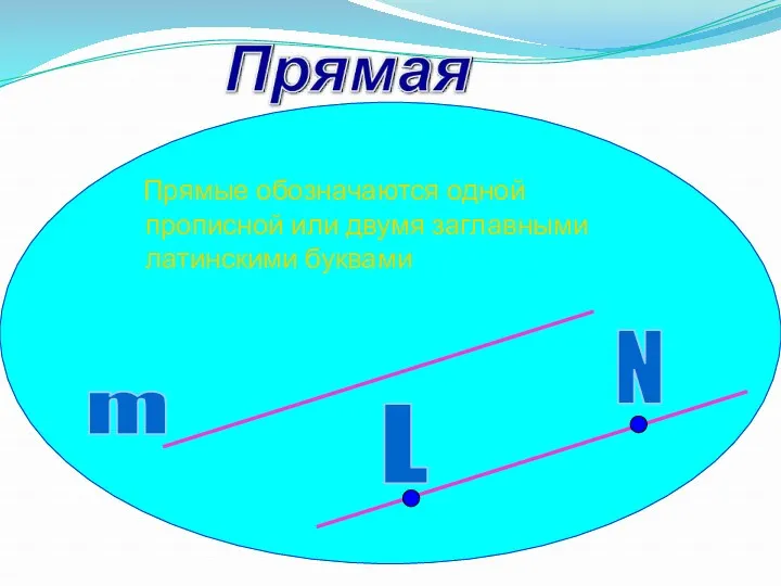 Прямые обозначаются одной прописной или двумя заглавными латинскими буквами m L N