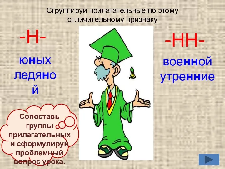 -Н- -НН- юных ледяной военной утренние Сопоставь группы прилагательных и