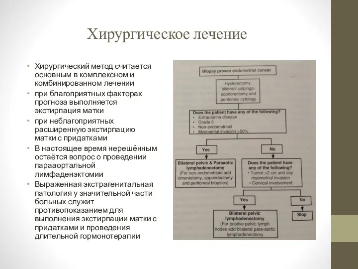 Хирургическое лечение Хирургический метод считается основным в комплексном и комбинированном лечении при благоприятных