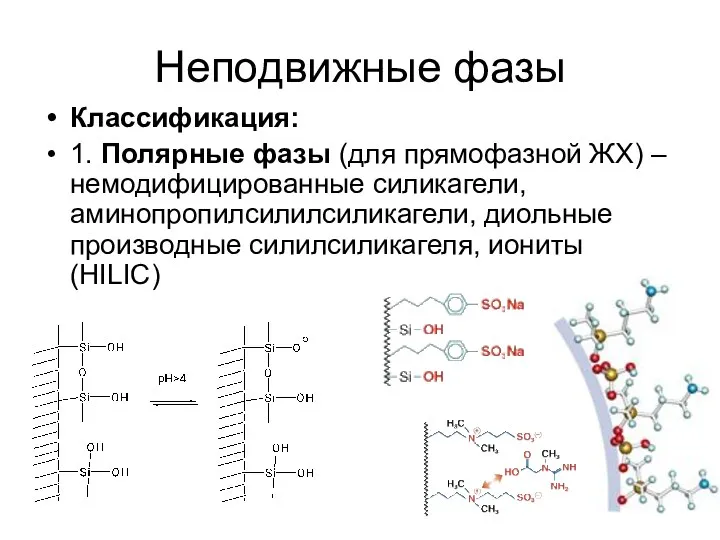 Неподвижные фазы Классификация: 1. Полярные фазы (для прямофазной ЖХ) –