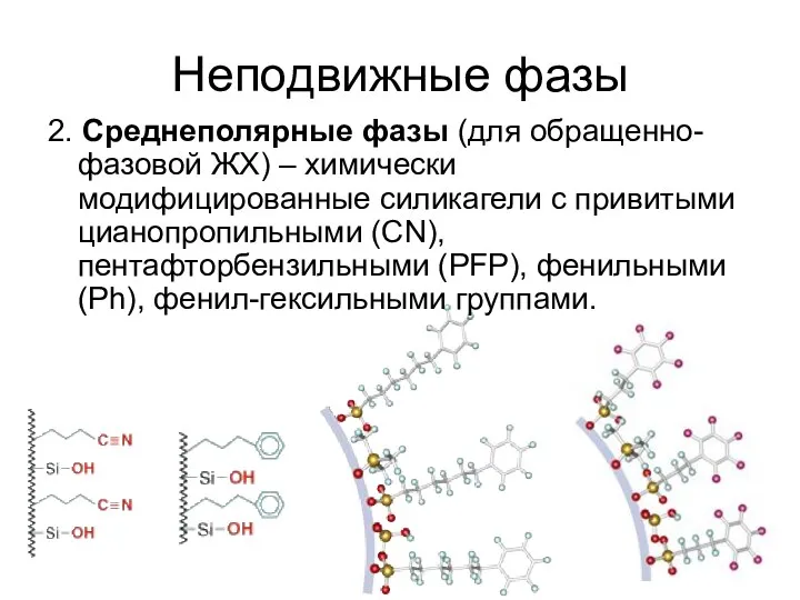 Неподвижные фазы 2. Среднеполярные фазы (для обращенно-фазовой ЖХ) – химически