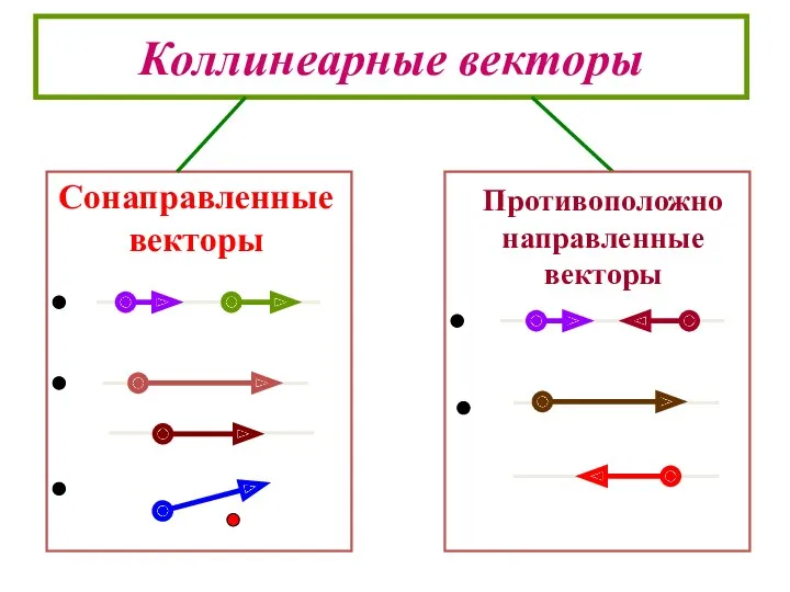 Коллинеарные векторы Противоположно направленные векторы Сонаправленные векторы