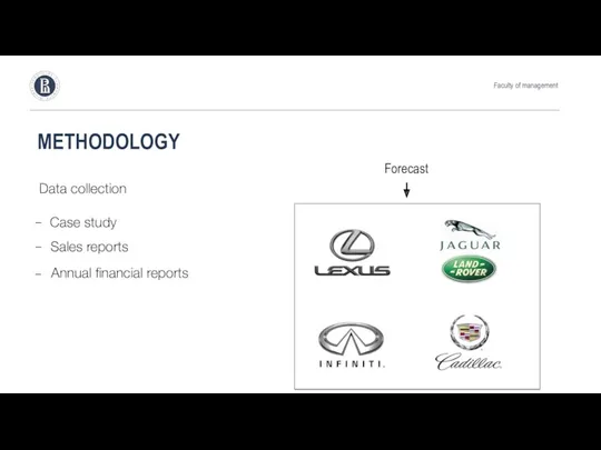 Forecast METHODOLOGY Faculty of management Data collection Case study Sales reports Annual financial reports