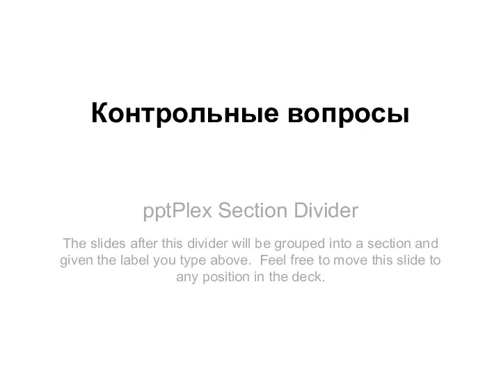 pptPlex Section Divider Контрольные вопросы The slides after this divider