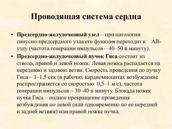 Проводящая система сердца Предсердно-желудочковый узел – при патологии синусно-предсердного узла