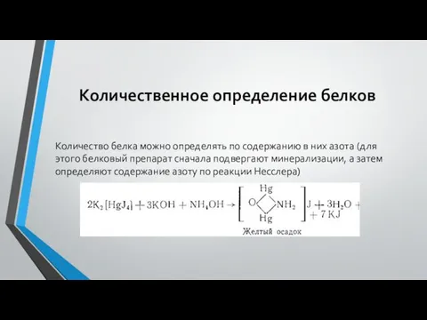 Количественное определение белков Количество белка можно определять по содержанию в