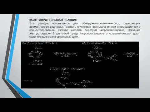 КСАНТОПРОТЕИНОВАЯ РЕАКЦИЯ Эта реакция используется для обнаружения α-аминокислот, содержащих ароматические