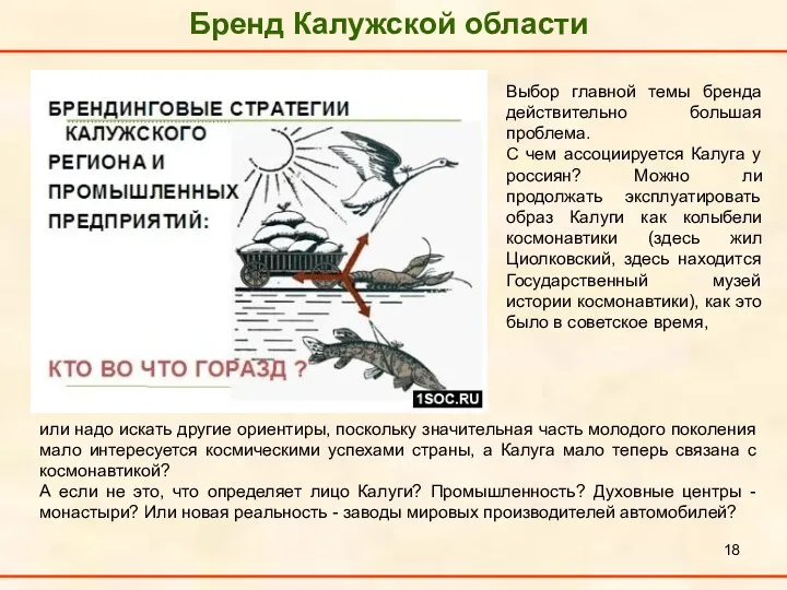 Бренд Калужской области Выбор главной темы бренда действительно большая проблема.