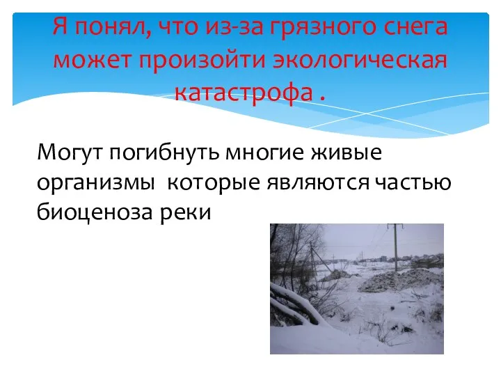 Я понял, что из-за грязного снега может произойти экологическая катастрофа