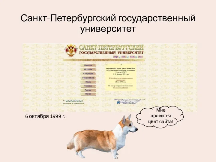 Санкт-Петербургский государственный университет Мне нравится цвет сайта! 6 октября 1999 г.