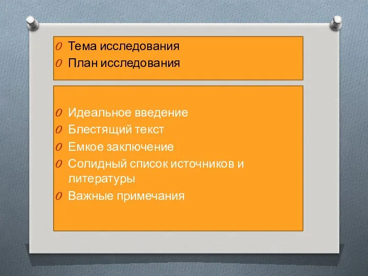 Идеальное введение Блестящий текст Емкое заключение Солидный список источников и