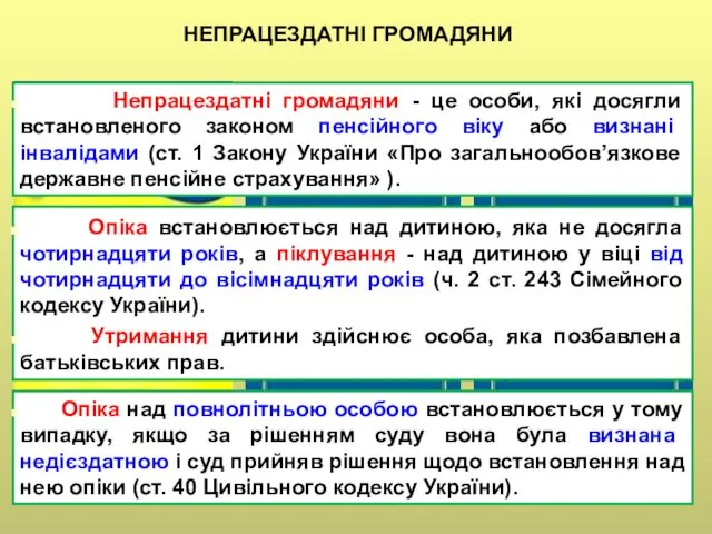 НЕПРАЦЕЗДАТНІ ГРОМАДЯНИ Непрацездатні громадяни - це особи, які досягли встановленого