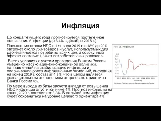 Инфляция До конца текущего года прогнозируется постепенное повышение инфляции (до