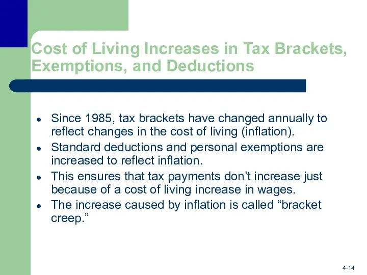 Cost of Living Increases in Tax Brackets, Exemptions, and Deductions