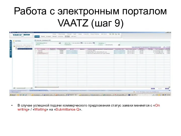 Работа с электронным порталом VAATZ (шаг 9) В случае успешной