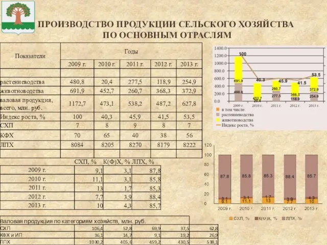 ПРОИЗВОДСТВО ПРОДУКЦИИ СЕЛЬСКОГО ХОЗЯЙСТВА ПО ОСНОВНЫМ ОТРАСЛЯМ