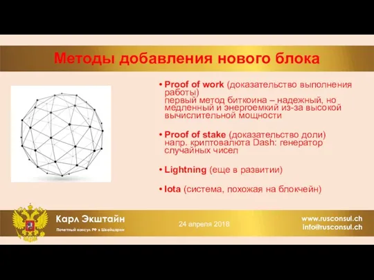 Методы добавления нового блока Proof of work (доказательство выполнения работы)