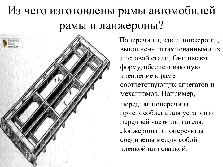 Из чего изготовлены рамы автомобилей рамы и ланжероны? Поперечины, как